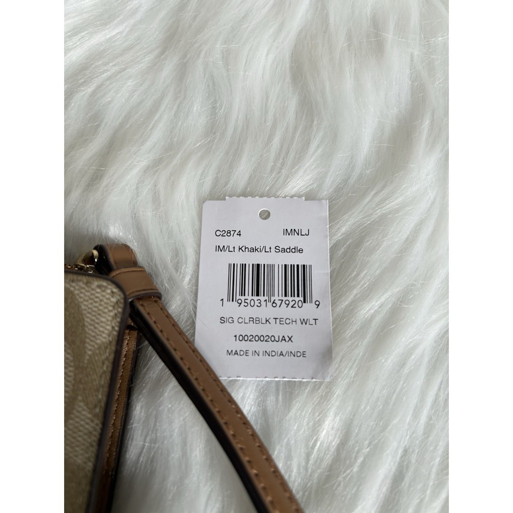 Coach Tech Phone Wallet Khaki Saddle Signature Canvas C2874 NWT - Picture 4 of 6